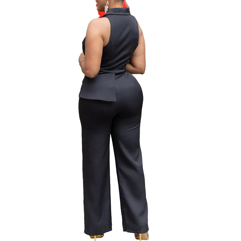 Elegant Blazer Jumpsuits Summer Clothes Women Sleeveless V-Neck Straight Pants Rompers Playsuits OL Style One Pieces Overalls