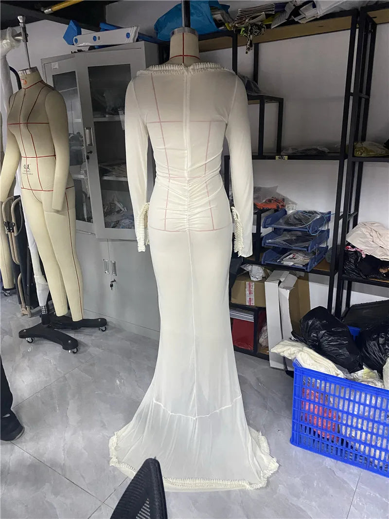 hirigin Women Sexy Lace See Through Maxi Dress Y2k Floral Sheer Strap Backless Bodycon Fitted Long Dress Party Club Dress
