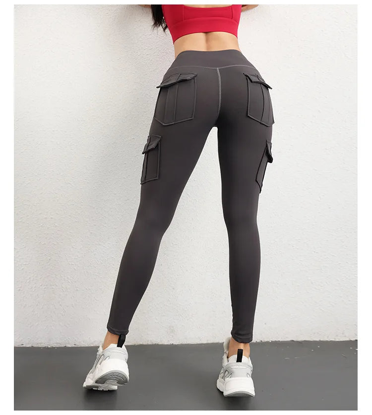 Multi-pocket High Waist Solid Color Yoga Pants Sporting Workout Leggins Pants Yoga Leggings For Women Elastic Slim leggings