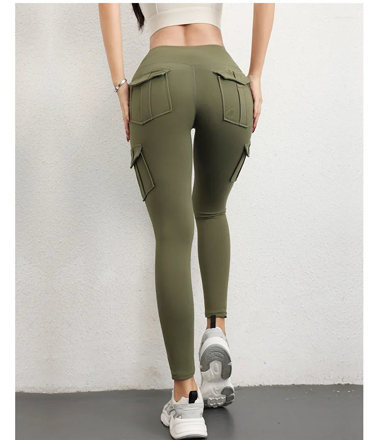 Multi-pocket High Waist Solid Color Yoga Pants Sporting Workout Leggins Pants Yoga Leggings For Women Elastic Slim leggings