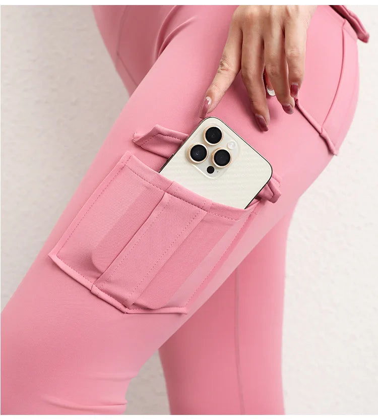 Multi-pocket High Waist Solid Color Yoga Pants Sporting Workout Leggins Pants Yoga Leggings For Women Elastic Slim leggings