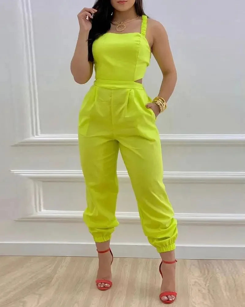 Elegant Women's jumpsuit 2024 Summer Fashion Strap Hollow Sexy Off waist Printed jumpsuit