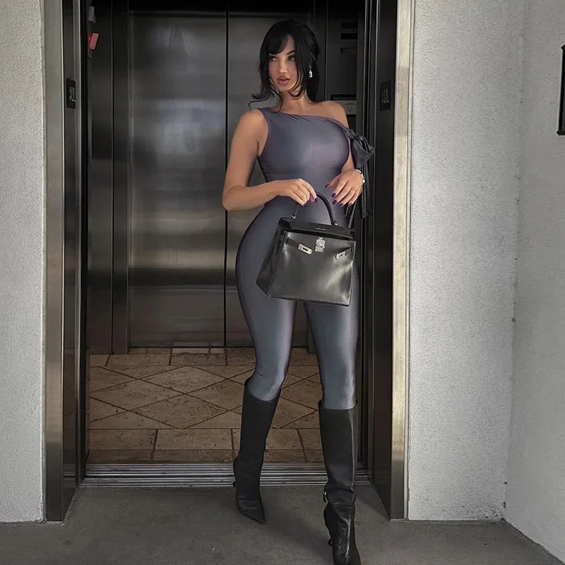European and American cross-border jumpsuit new sexy slim fit personality slanted shoulder fashion street women Y2K style