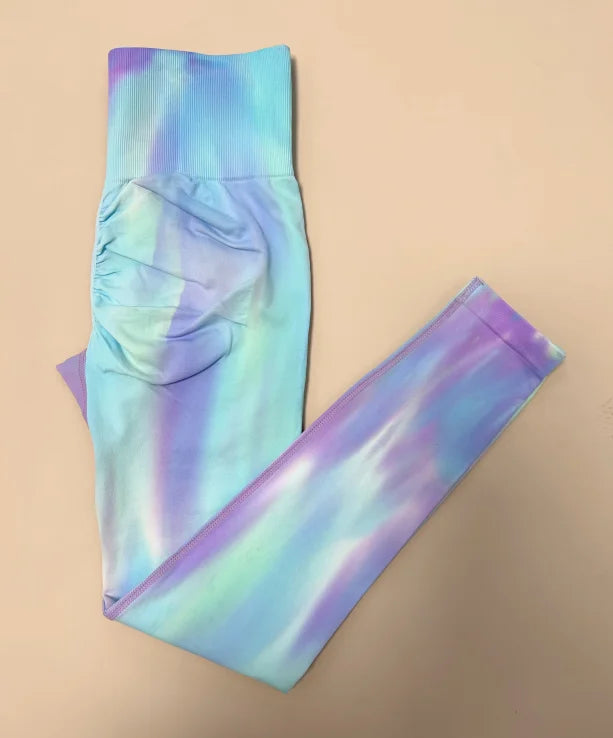 New Tie Dyed High Waist Gym Leggings Push Up Scrunch Seamless Thick Sports Pants Elastic Soft Yoga Workout Leggins Women