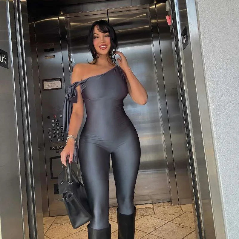 European and American cross-border jumpsuit new sexy slim fit personality slanted shoulder fashion street women Y2K style