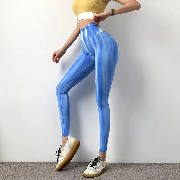 New Tie Dyed High Waist Gym Leggings Push Up Scrunch Seamless Thick Sports Pants Elastic Soft Yoga Workout Leggins Women