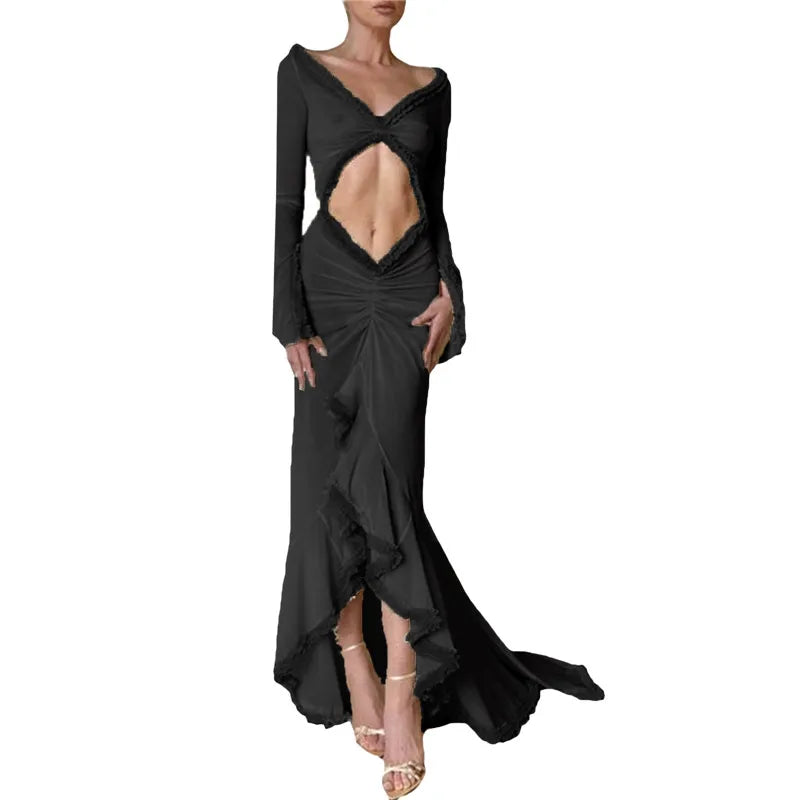 hirigin Women Sexy Lace See Through Maxi Dress Y2k Floral Sheer Strap Backless Bodycon Fitted Long Dress Party Club Dress