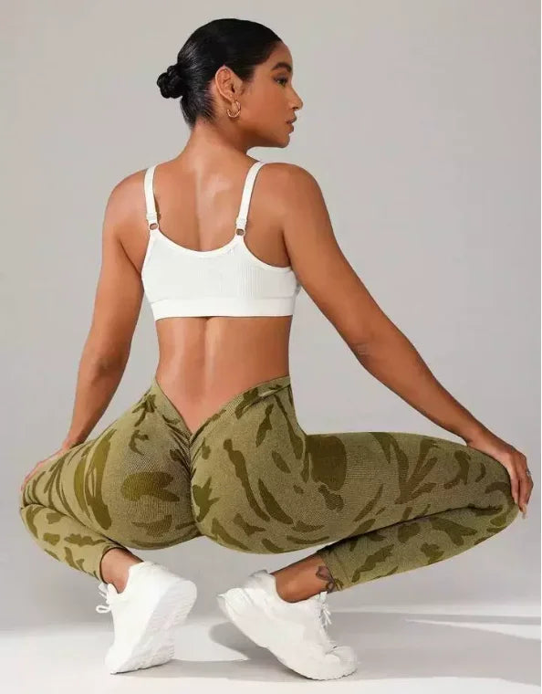 Women V-waist Printed Seamless Yoga Leggings for Sports Fitness, High Waisted Leopard Print Pants Sexy Slim Fit Yoga Leggings