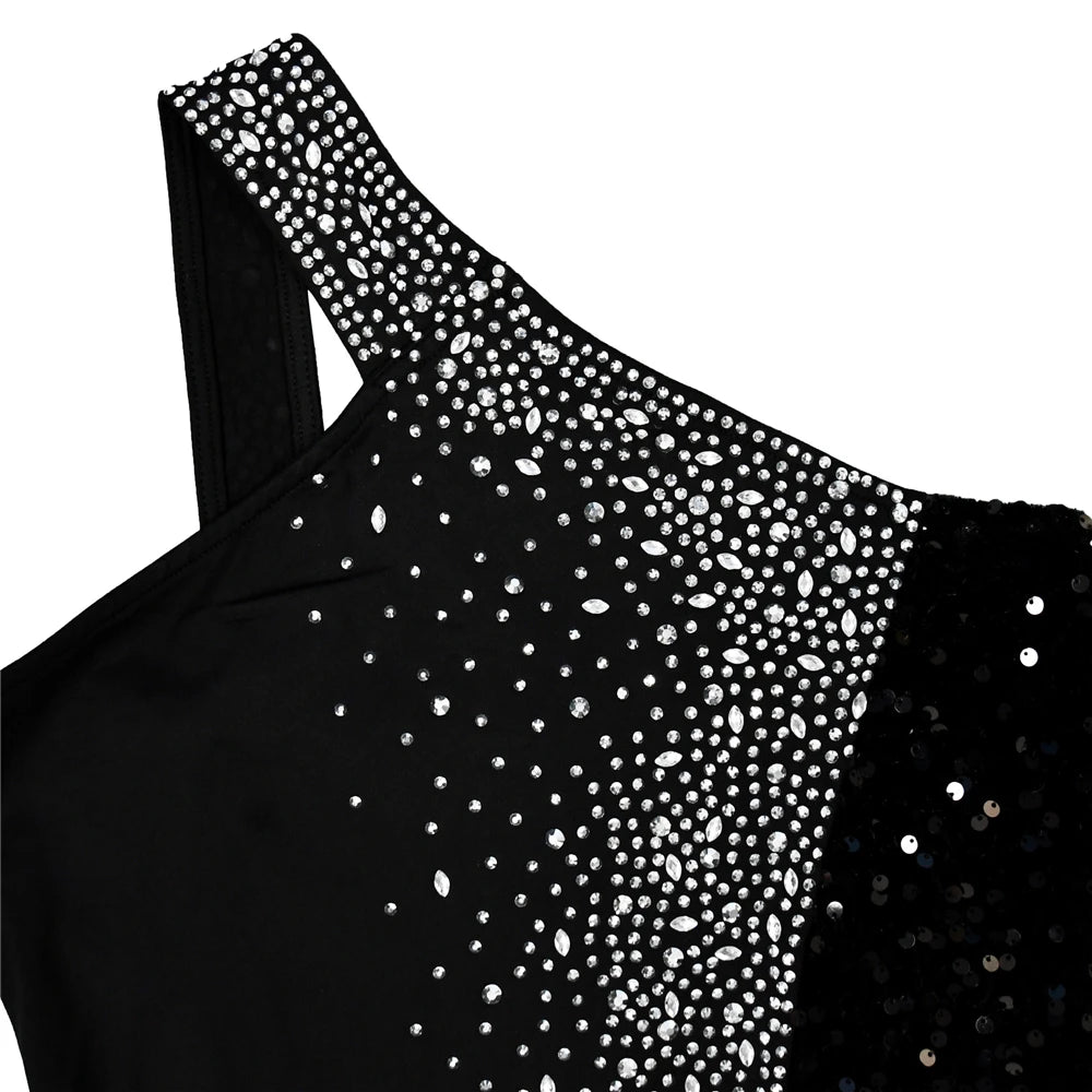 HBLL Women's Sexy One Shoulder Elegant Rhinestone Birthday Maxi Split Dress Sparkly Hot Drilling Bodycon Party Night Clubwear