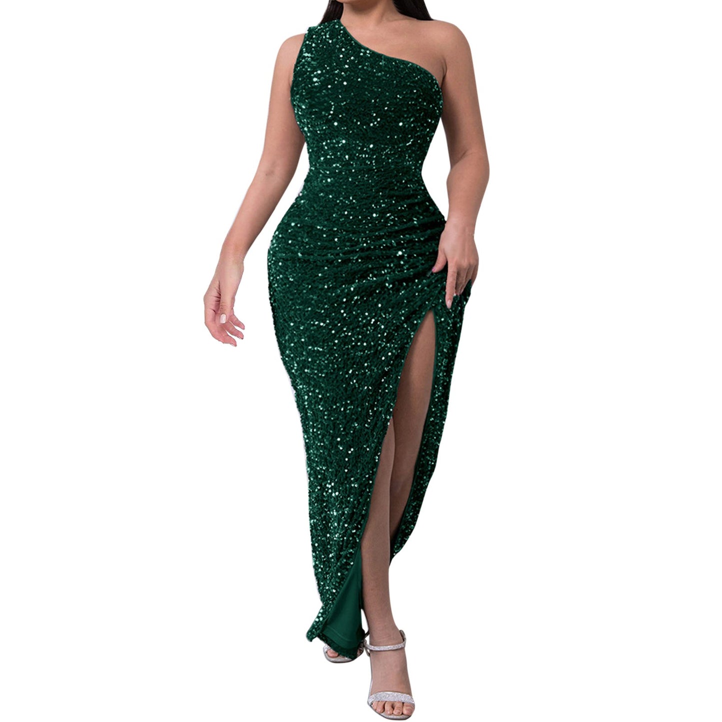 Tops Elegant Outfits Summer Dresses For Women 2023 Sequins One Shoulder Sleeveless Solid Color Dress Formal Occasion Dresses