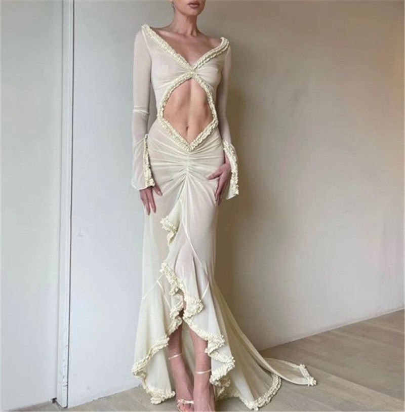 hirigin Women Sexy Lace See Through Maxi Dress Y2k Floral Sheer Strap Backless Bodycon Fitted Long Dress Party Club Dress