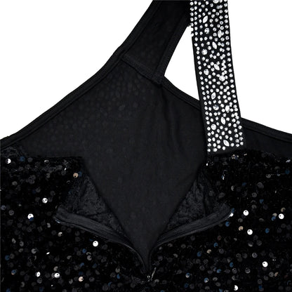 HBLL Women's Sexy One Shoulder Elegant Rhinestone Birthday Maxi Split Dress Sparkly Hot Drilling Bodycon Party Night Clubwear