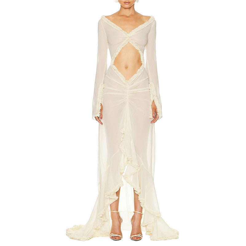 hirigin Women Sexy Lace See Through Maxi Dress Y2k Floral Sheer Strap Backless Bodycon Fitted Long Dress Party Club Dress