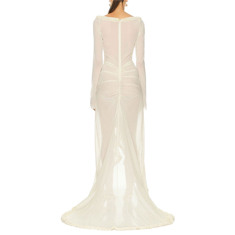 hirigin Women Sexy Lace See Through Maxi Dress Y2k Floral Sheer Strap Backless Bodycon Fitted Long Dress Party Club Dress