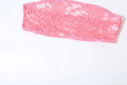 Articat Sexy Lace Tight Two Piece Set For Women's Summer New Solid Color Lace Top High Waist Perspective Long Dress Set 2024