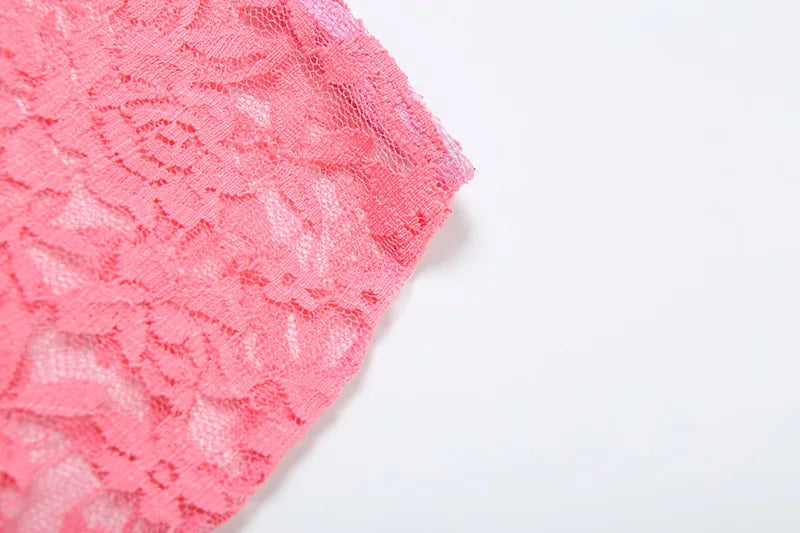 Articat Sexy Lace Tight Two Piece Set For Women's Summer New Solid Color Lace Top High Waist Perspective Long Dress Set 2024
