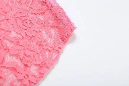 Articat Sexy Lace Tight Two Piece Set For Women's Summer New Solid Color Lace Top High Waist Perspective Long Dress Set 2024