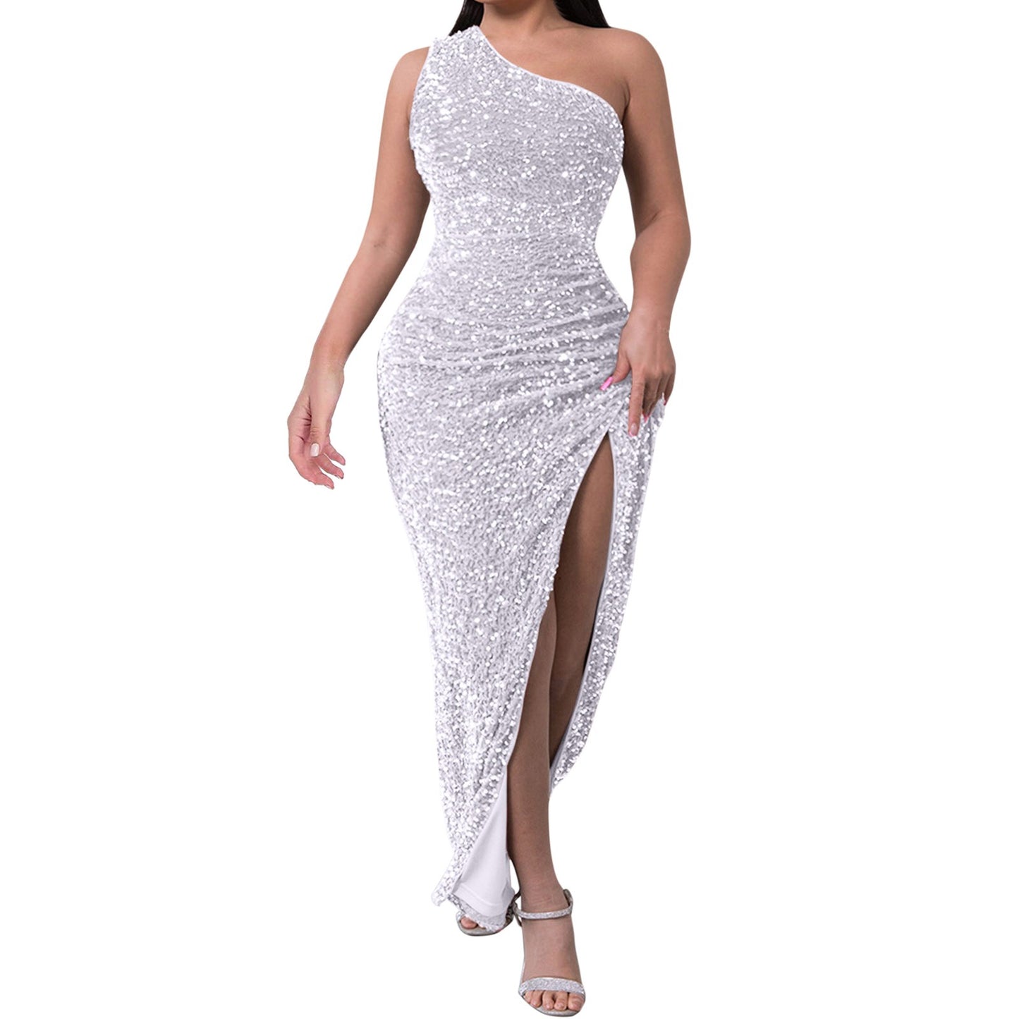 Tops Elegant Outfits Summer Dresses For Women 2023 Sequins One Shoulder Sleeveless Solid Color Dress Formal Occasion Dresses