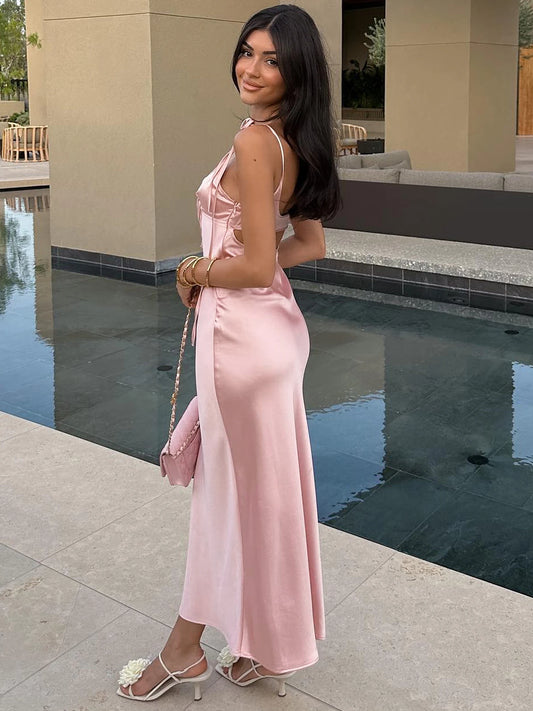 Dulzura Backless Lace Up Spaghetti Straps Cut Out Midi Dress Women Club Holiday Evening Party Dresses Y2K Clothes Drop Shipping