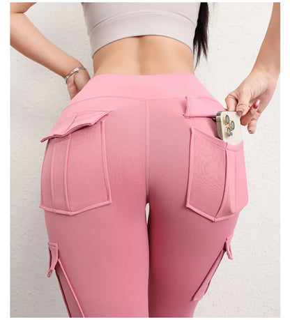 Multi-pocket High Waist Solid Color Yoga Pants  Sporting Workout Leggins Pants Yoga Leggings For Women Elastic Slim leggings