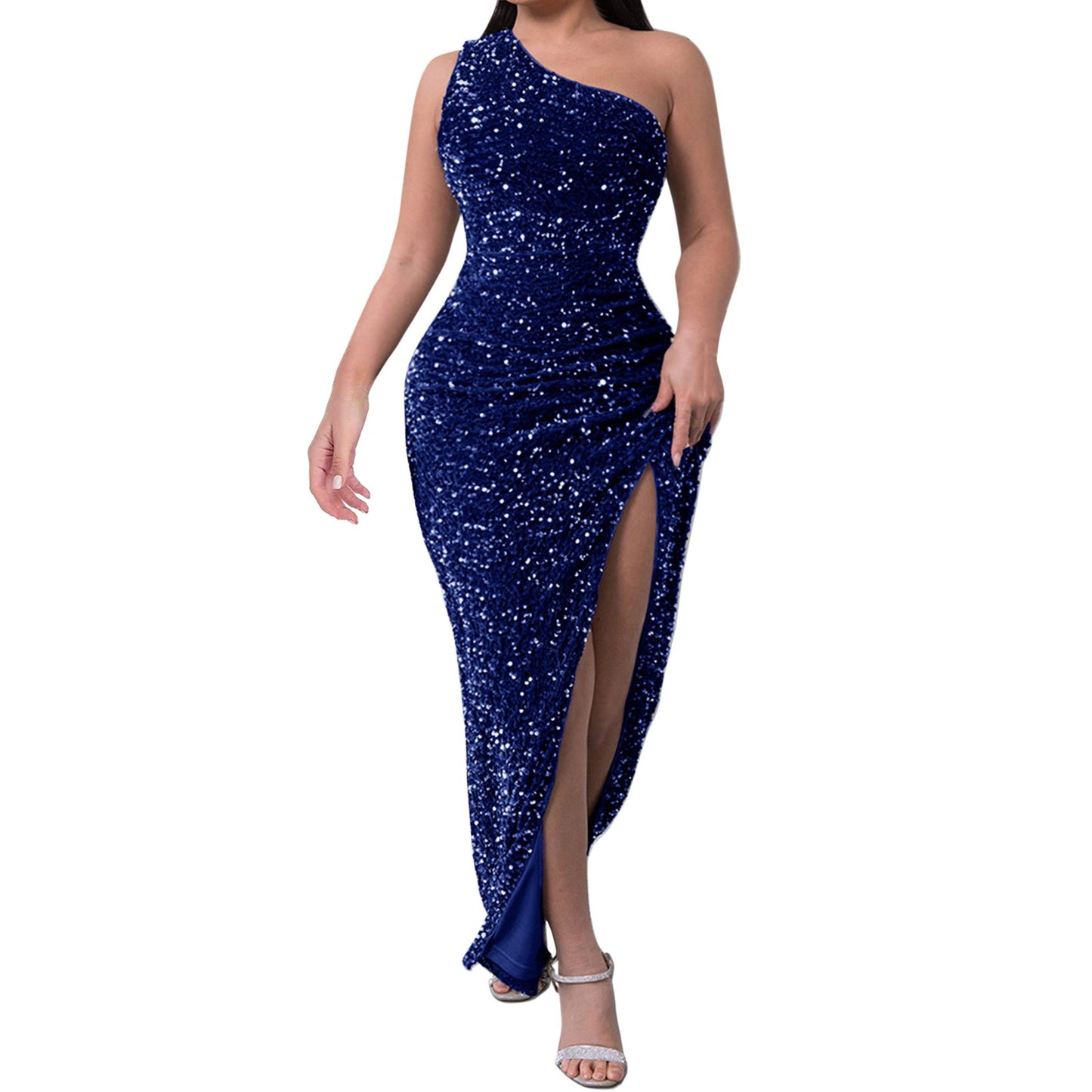 Tops Elegant Outfits Summer Dresses For Women 2023 Sequins One Shoulder Sleeveless Solid Color Dress Formal Occasion Dresses