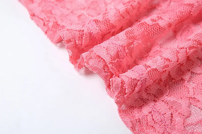 Articat Sexy Lace Tight Two Piece Set For Women's Summer New Solid Color Lace Top High Waist Perspective Long Dress Set 2024
